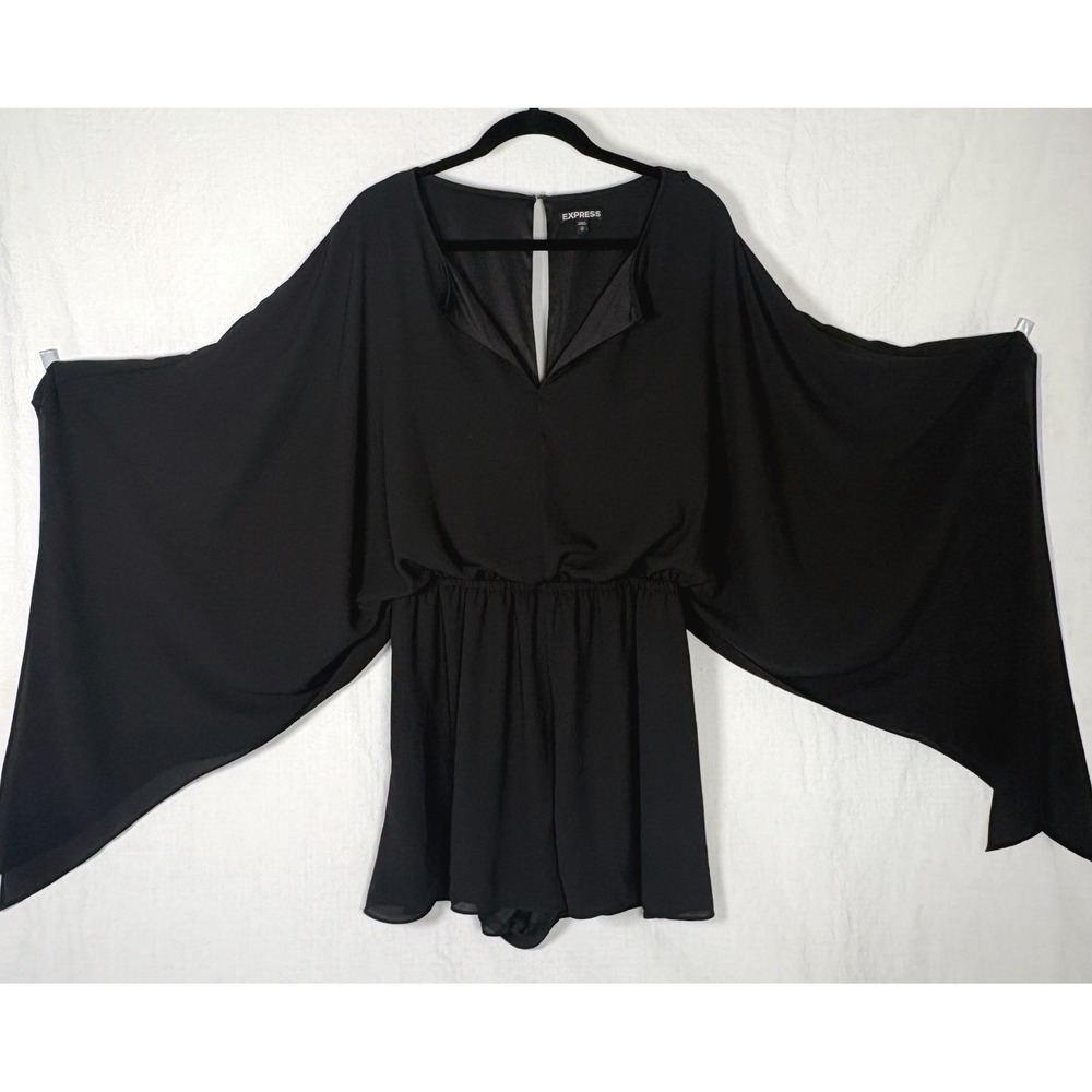 Express Black Butterfly Wing Sleeve Romper Witchygoth V-Neck Shorts M Dark Boho